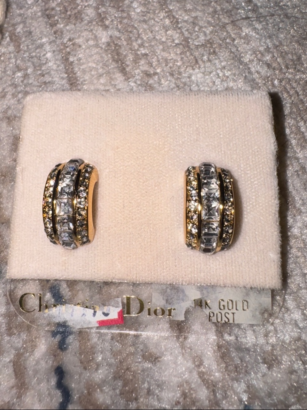 NWT Vintage Christian Dior Gold Tone Crystal Hoop Earrings - Gold and Clear